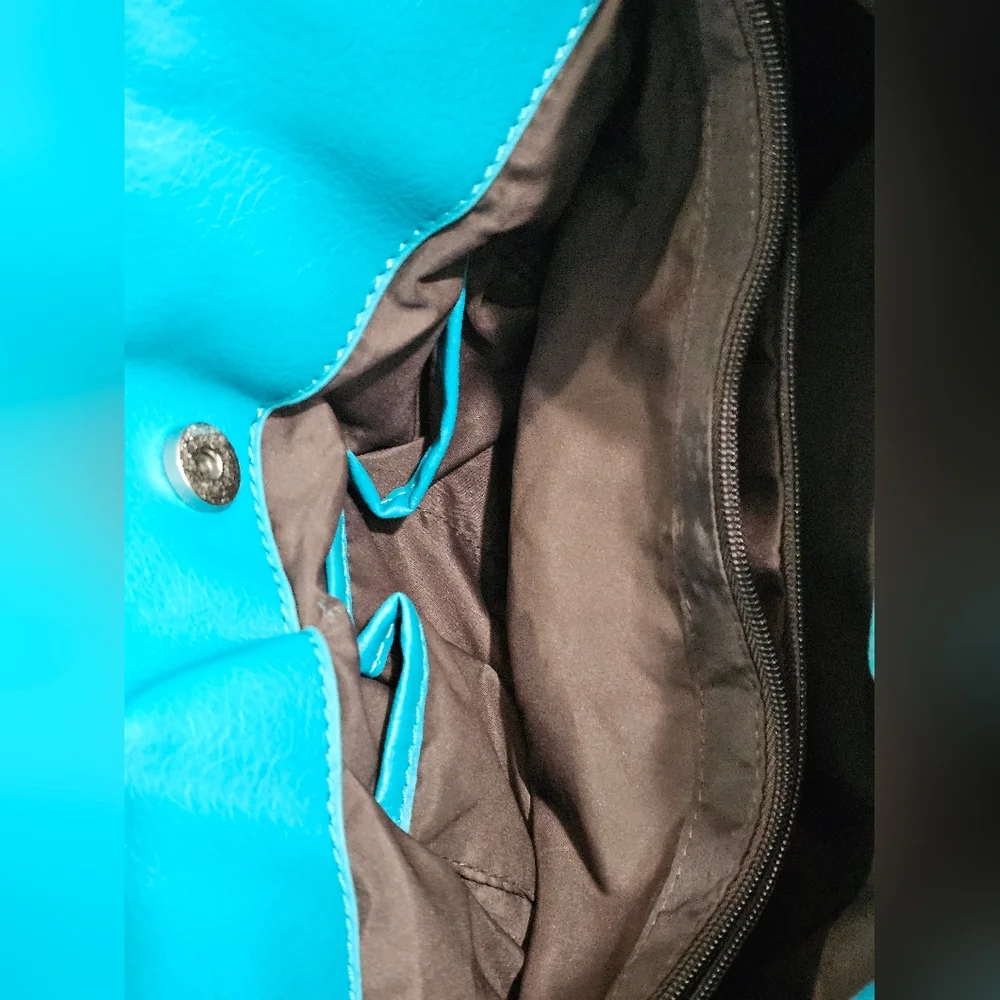 Nine & Co Womens Teal Faux Leather Shoulder Bag Medium Tote Purse Y2K Casual - Picture 6 of 7